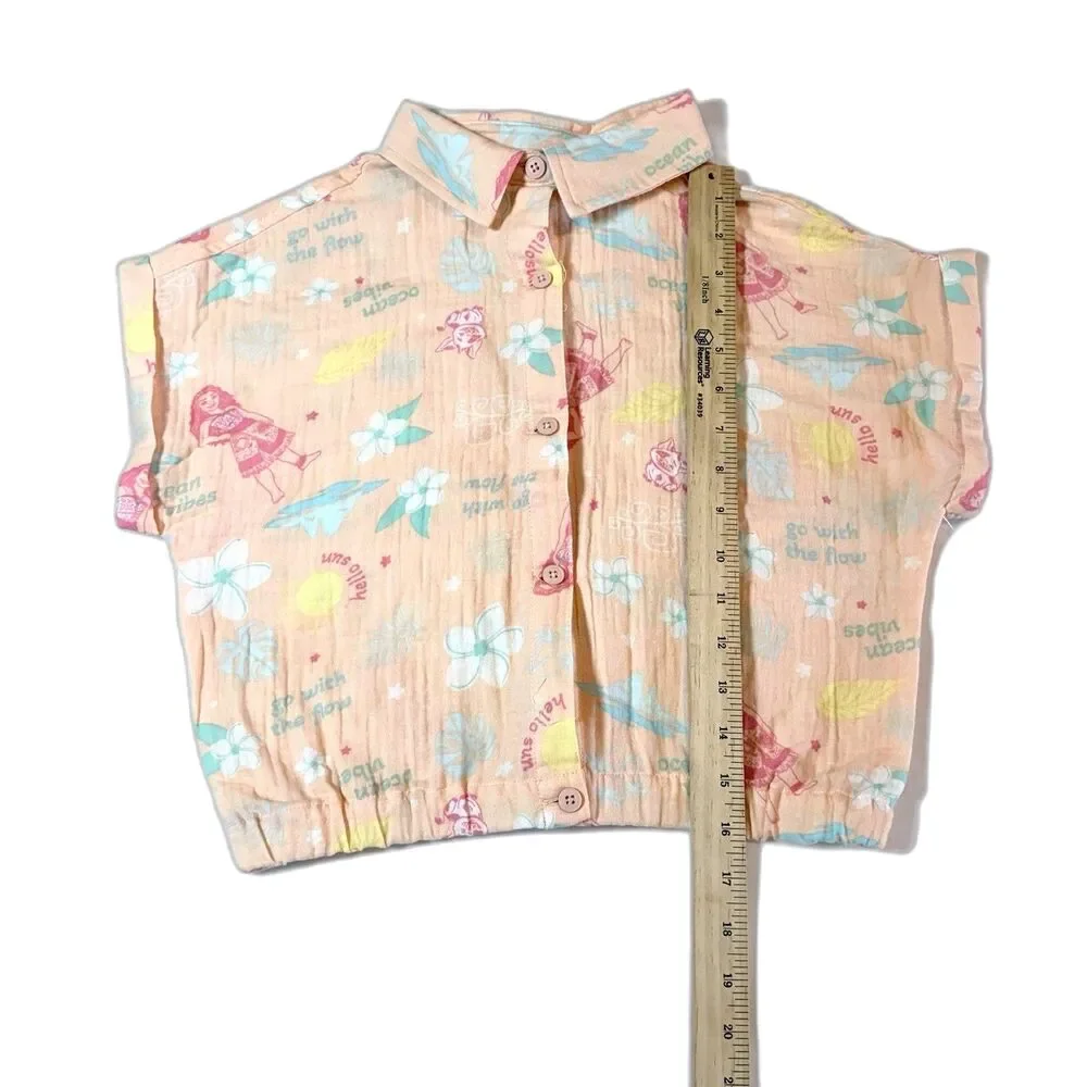 Disney Moana Girls Crop Top Blouse Ocean Vibes Button Down Size L 10-12 NWT